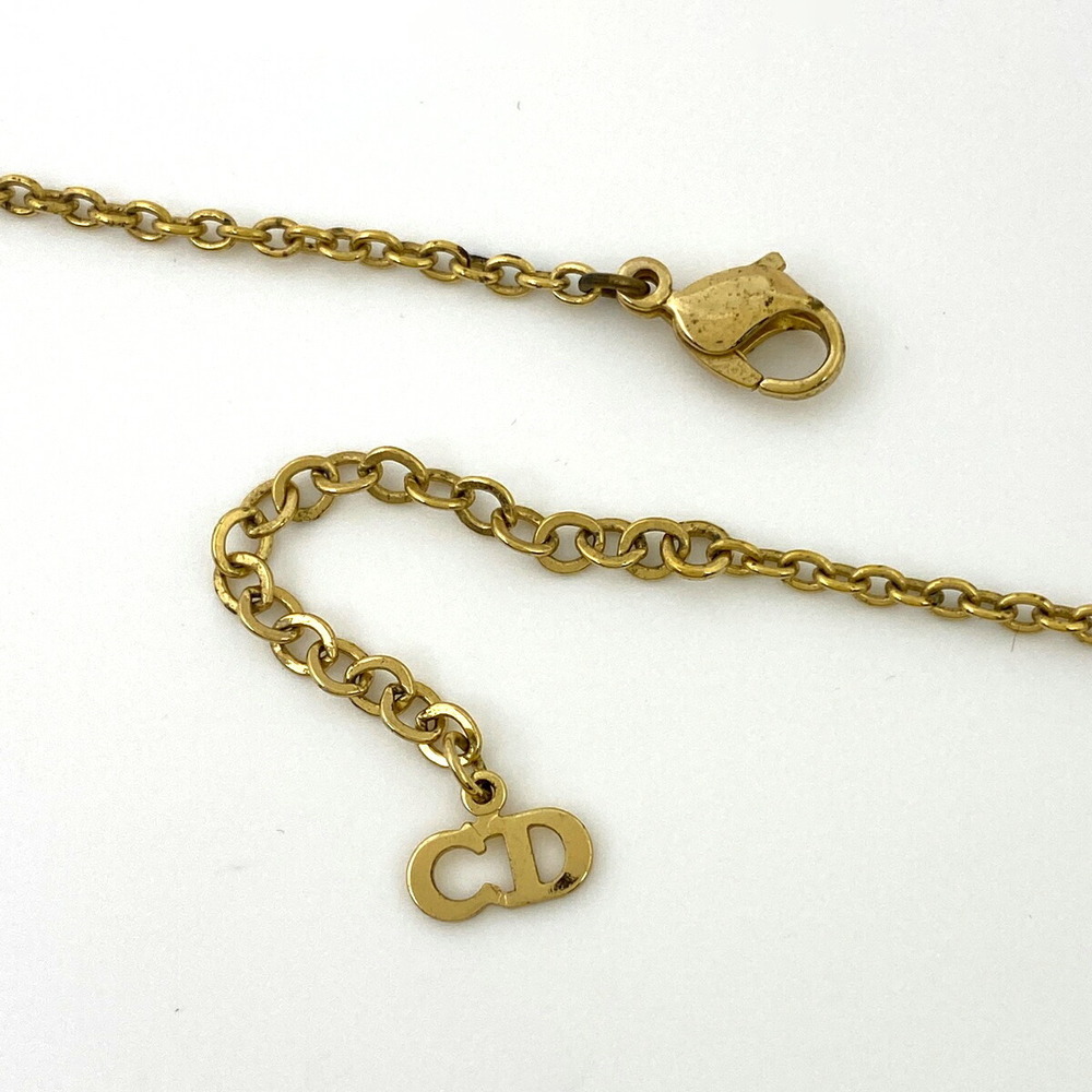 Christian Dior Rhinestone Design Necklace Cd Logo Gp Gold View 3